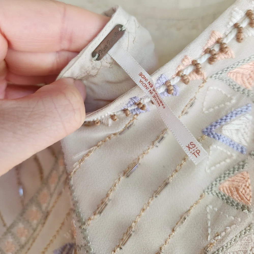 Free People Boho Flapper Shift Beaded Embroidered Backless Mini Dress - Cream - Picture 13 of 15